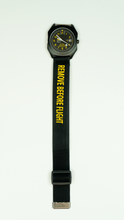 Load image into Gallery viewer, Remove Before Flight - Black/Yellow Elastic Watch Band
