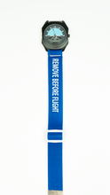 Load image into Gallery viewer, Remove Before Flight - Blue/White Elastic Watch Band
