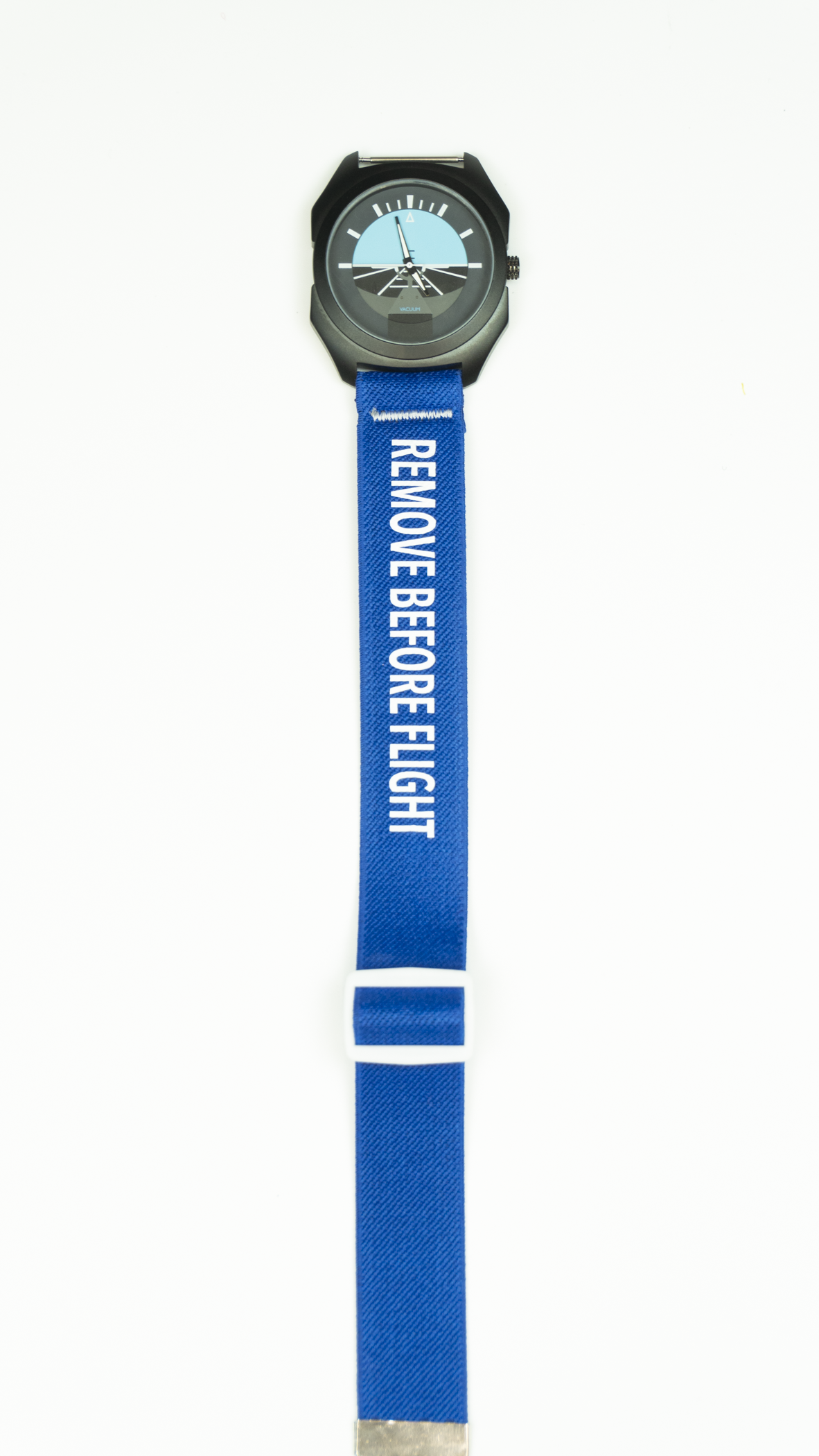 Remove Before Flight - Blue/White Elastic Watch Band